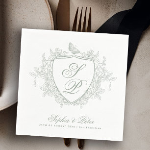 Sage green monogram wedding napkin