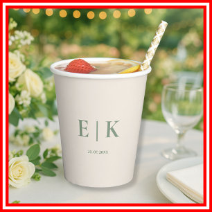Sage Green Monogram   Wedding Paper Cups
