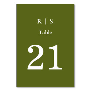Sage Green Monogram Wedding Table Number Card