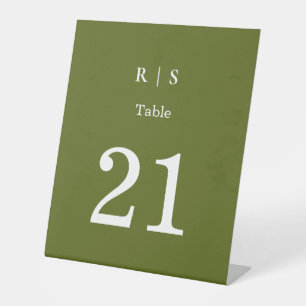 Sage Green Monogram Wedding Table Number Card Pedestal Sign