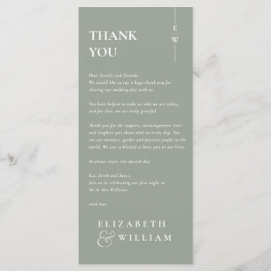 Sage Green Monogram Wedding Thank You Place Card