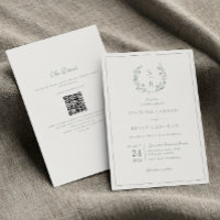 Sage Green Monogram Wreath QR Code Wedding