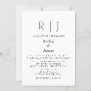 Sage Green Monograms Elegant Minimal Wedding Invitation