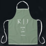 Sage Green Monograms Simple Elegant Modern Wedding Apron<br><div class="desc">Designed with text templates for monogrammed initials,  name and date which you can customize!</div>