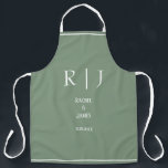 Sage Green Monograms Simple Elegant Modern Wedding Apron<br><div class="desc">Designed with text templates for monogrammed initials,  name and date which you can customize!</div>