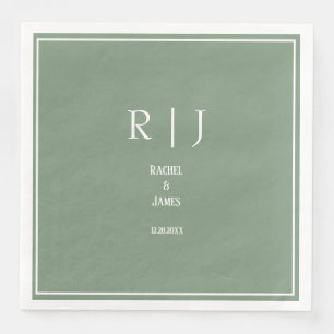 Sage Green Monograms Simple Elegant Modern Wedding Napkin