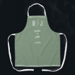 Sage Green Monograms Simple Elegant Trendy Wedding Apron<br><div class="desc">Designed with text templates for monogrammed initials,  name and date which you can customize!</div>