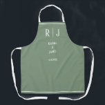 Sage Green Monograms Simple Elegant Trendy Wedding Apron<br><div class="desc">Designed with text templates for monogrammed initials,  name and date which you can customize!</div>