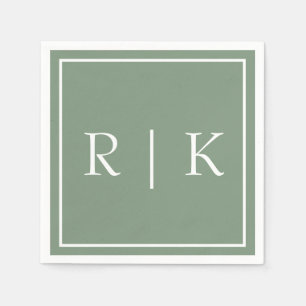 Sage Green Monograms Simple Minimalist Wedding Napkin