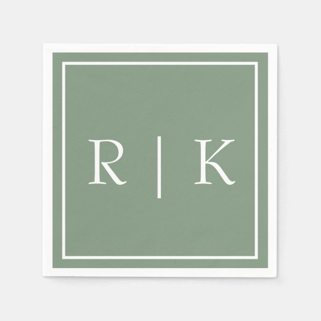 Sage Green Monograms Simple Minimalist Wedding Napkin (Front)