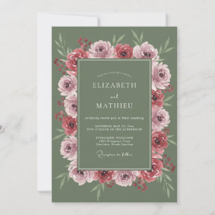 Sage Green Moody Autumnal Wedding Invitation