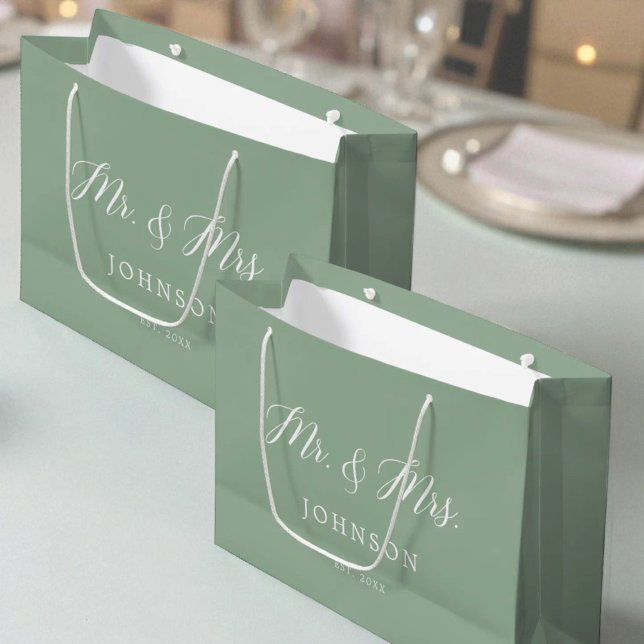 Sage Green Mr and Mrs Newlyweds Large Gift Bag (Creator Uploaded)