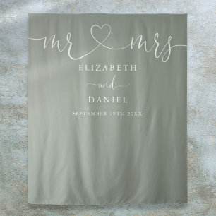 Sage Green Mr And Mrs Wedding Photo Backdrop Tapestry