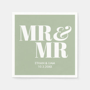 Sage Green Mr & Mr Personalized Wedding Napkins
