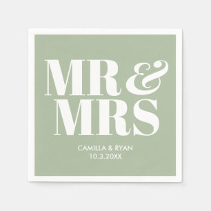 Sage Green Mr & Mrs Personalized Wedding Napkins