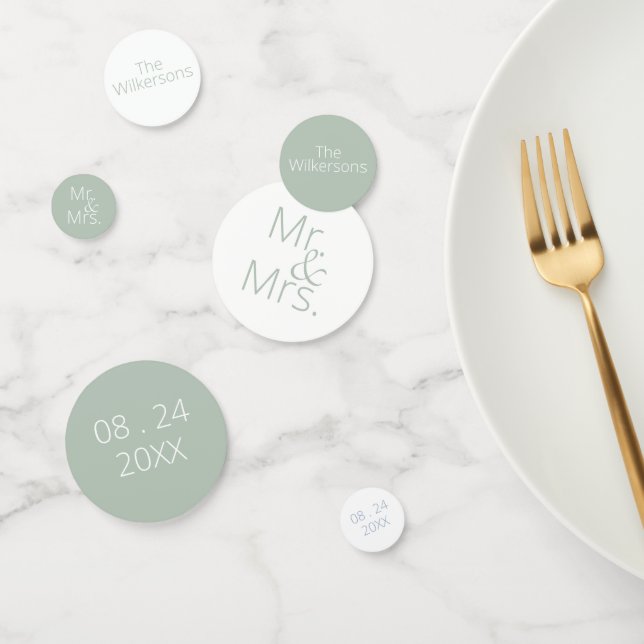 Sage Green Mr. & Mrs. Wedding Confetti (Group)