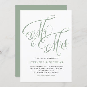 Sage Green Mrs. and Mrs. Rustic Script Wedding Invitation