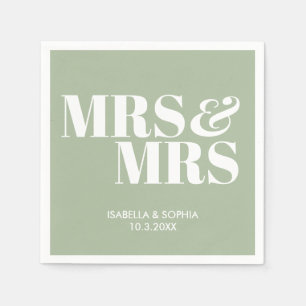 Sage Green Mrs & Mrs Personalized Wedding Napkins