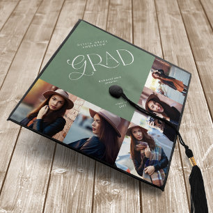 Sage green multi photo modern contemporary graduation cap topper