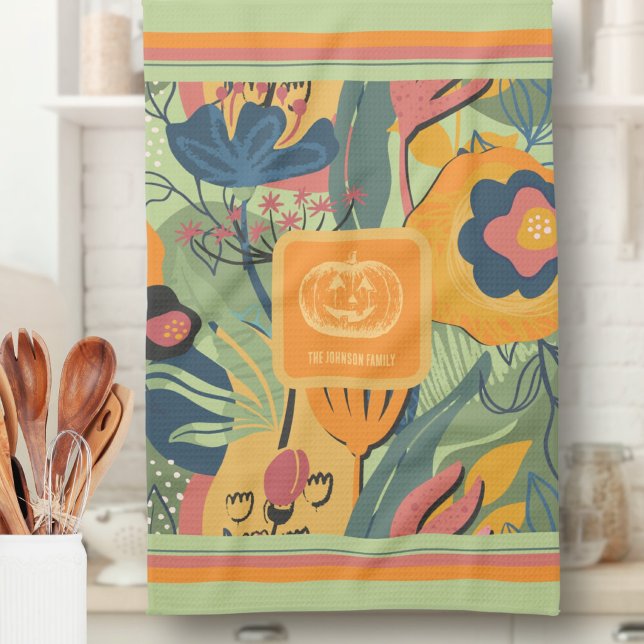 Sage Green Mustard Fall Floral Pumpkin Kitchen Towel (Sage Green Mustard Fall Floral Pumpkin Kitchen Towel – Susanne Sachers - Sunny Mind 🌞)