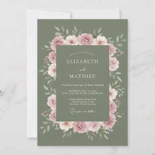 Sage Green Muted Rose Wedding Invitation
