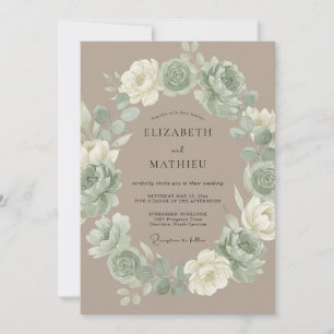 Sage Green Muted Rustic Wedding Invitation