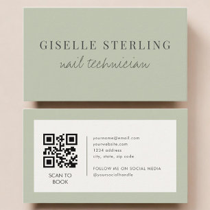 Sage Green Nail Technician QR Code Business Card
