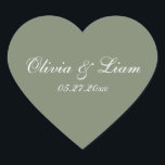 Sage Green Name Date Elegant Wedding Heart Sticker<br><div class="desc">Sage Green wedding stickers for your wedding invitations,  thank you notes and all your mailings.</div>