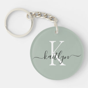 Sage Green Name Initial Monogram Keychain