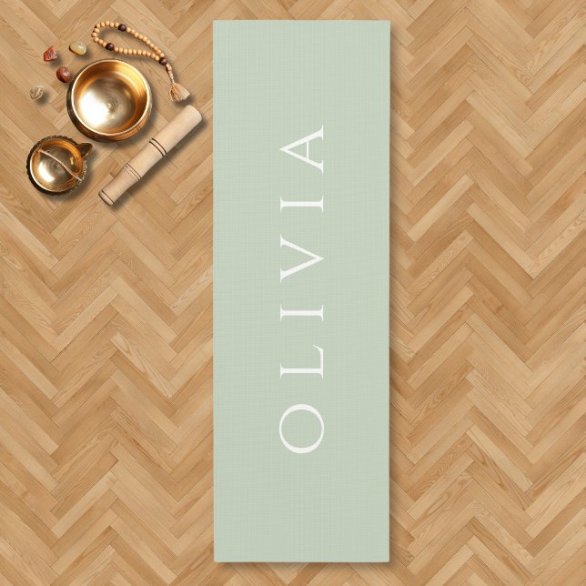 Sage Green name minimalist Aqua Yoga Mat (Custom Name Green Yoga Mat)