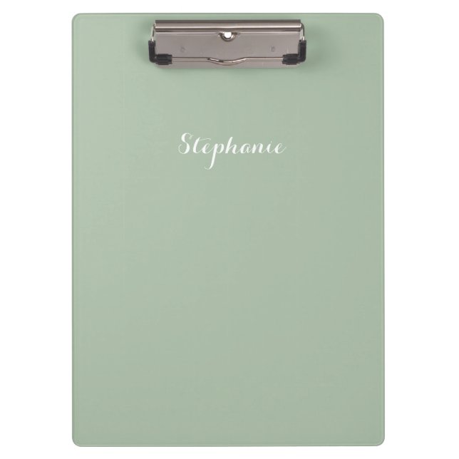 Sage Green Name Modern Elegant Monogram Boho Clipboard (Front)