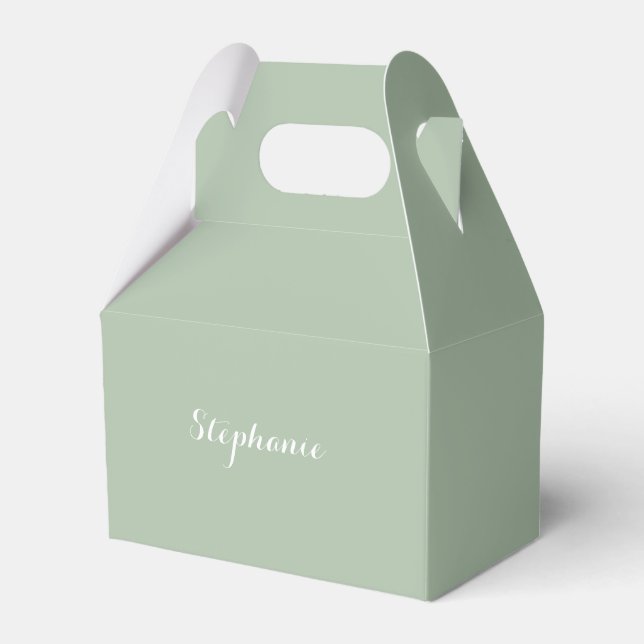 Sage Green Name Modern Elegant Monogram Boho Favor Box (Front Side)
