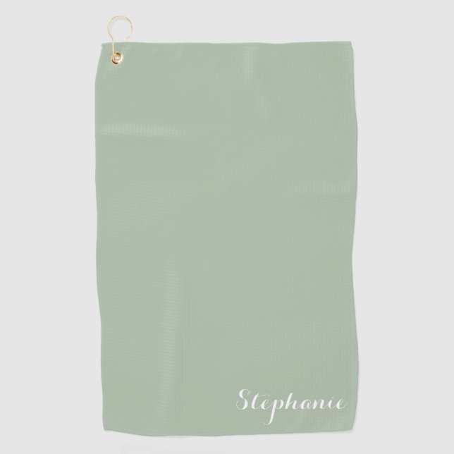 Sage Green Name Modern Elegant Monogram Boho Golf Towel (Front)