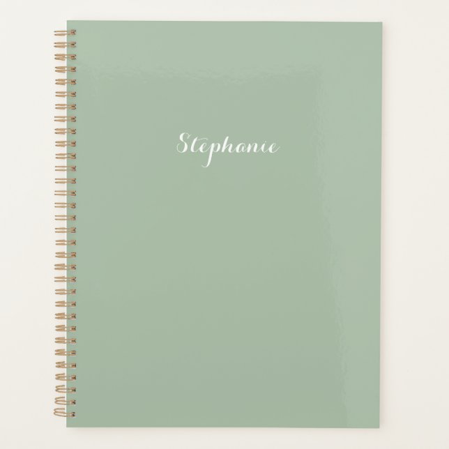 Sage Green Name Modern Elegant Monogram Boho Planner (Front)