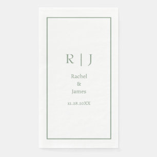 Sage Green Name Monogram Minimal Elegant Wedding Napkin