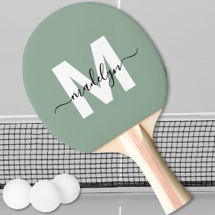 Sage Green Name Monogram Ping Pong Paddle