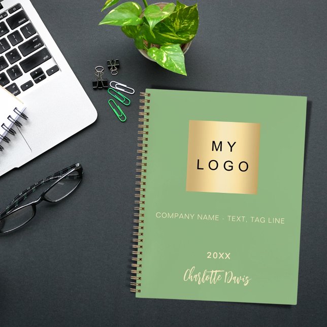 Sage green name script business logo notebook (Creator Uploaded)