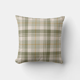 Sage Green Neutral Plaid Throw Pillow