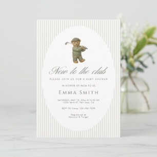 Sage Green New to the Club  Teddy Bear Preppy  Invitation
