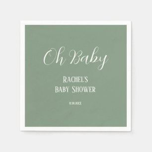 Sage Green Oh Baby Script Cute Modern Baby Shower Napkin