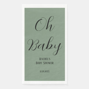 Sage Green Oh Baby Script Cute Modern Baby Shower Napkin