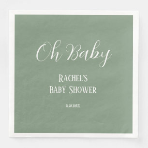Sage Green Oh Baby Script Cute Modern Baby Shower Napkin