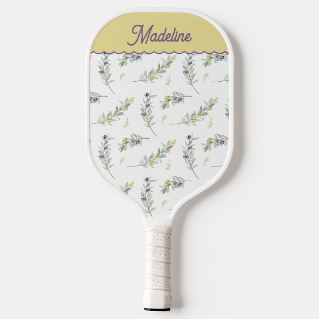 Sage Green Olive Branch Custom Name Pickleball Paddle (Back)