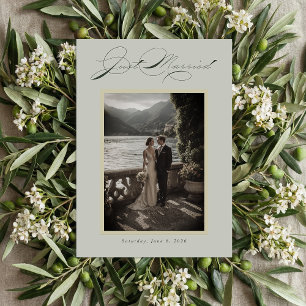 Sage Green Olive Branch Monogram Just Married Holiday Card