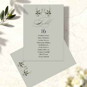 Sage Green Olive Branch Monogram Table Number