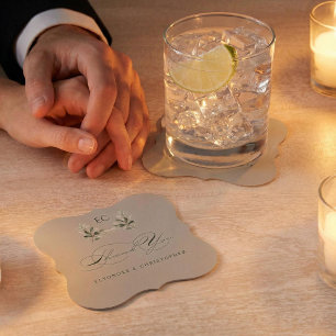 Sage Green Olive Branch Monogram Thank You Card Paper Coaster