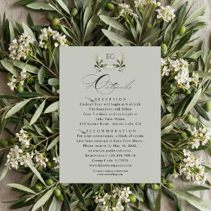 Sage Green Olive Branch Monogram Wedding Details Enclosure Card