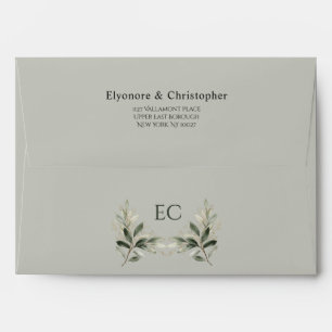 Sage Green Olive Branch Monogram Wedding Envelope