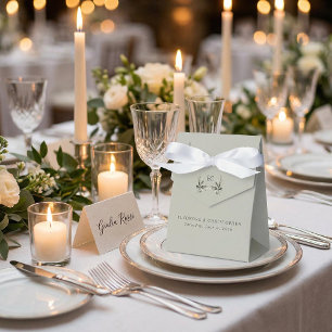 Sage Green Olive Branch Monogram Wedding Favor Box