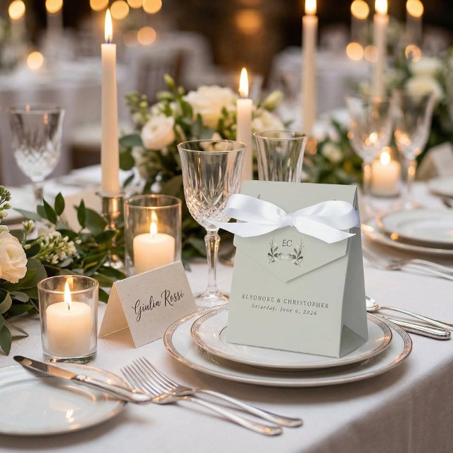 Sage Green Olive Branch Monogram Wedding Favor Box (Creator Uploaded)